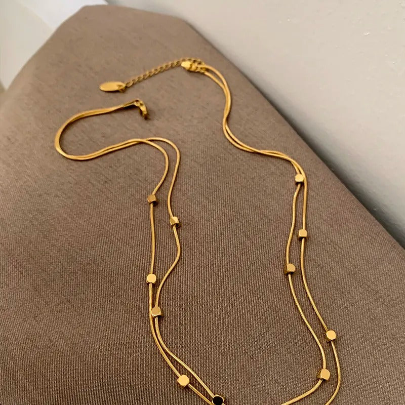 Retro Double-layer Herringbone Cubic Square Beads Necklace