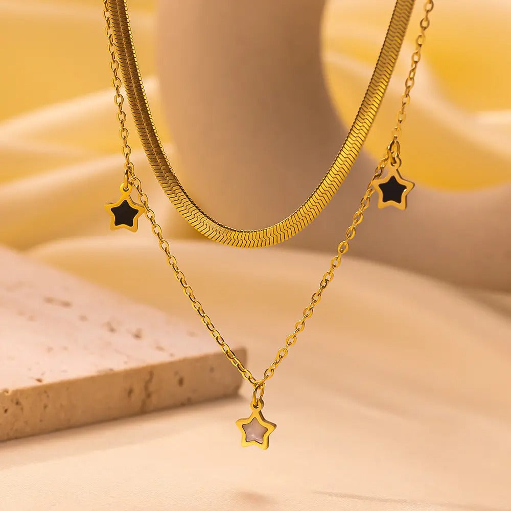 Snake Chain Star Chams Dual Chain Necklace