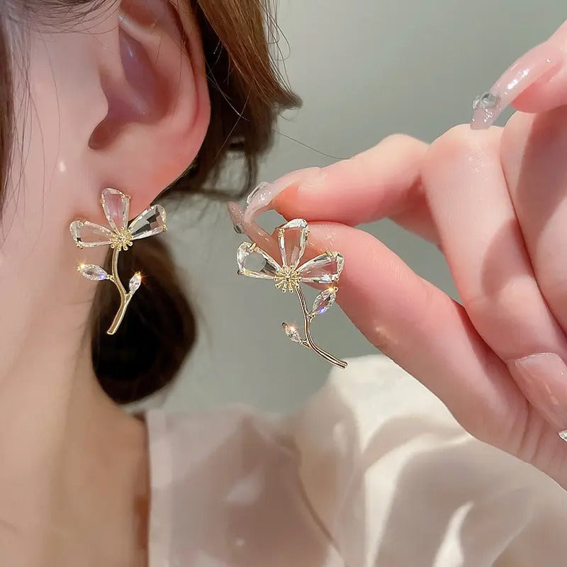Glass Crystal Flower Stud Earrings