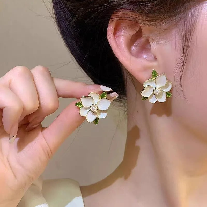 Delicate Enamel Camelia Floral Studs