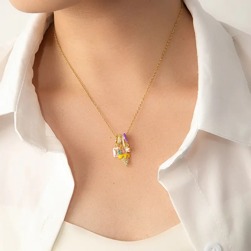 Multicolour Love Bow Combination Pendant Necklace