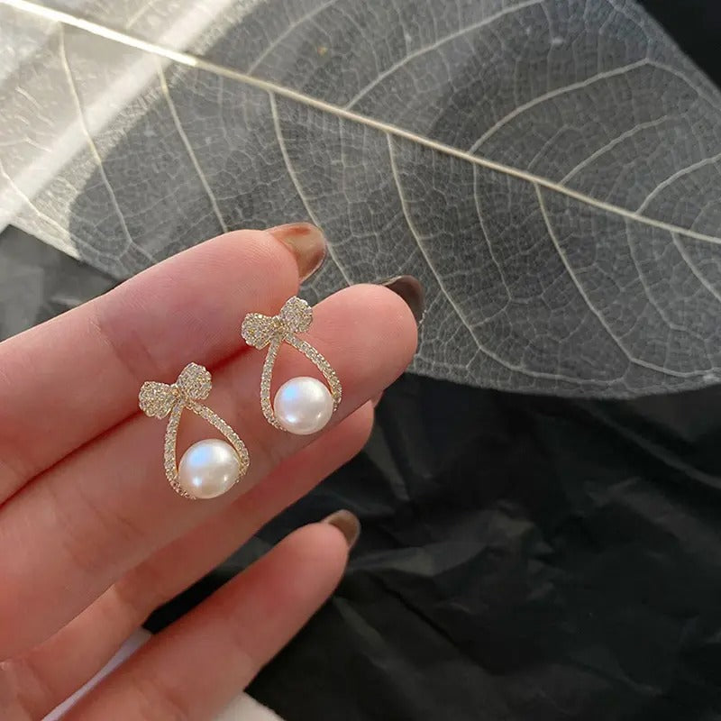 Bow Knot Pearl Stud Earrings