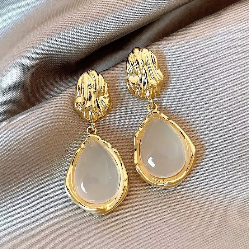 Golden Water Droplet Opal Drop Earrings