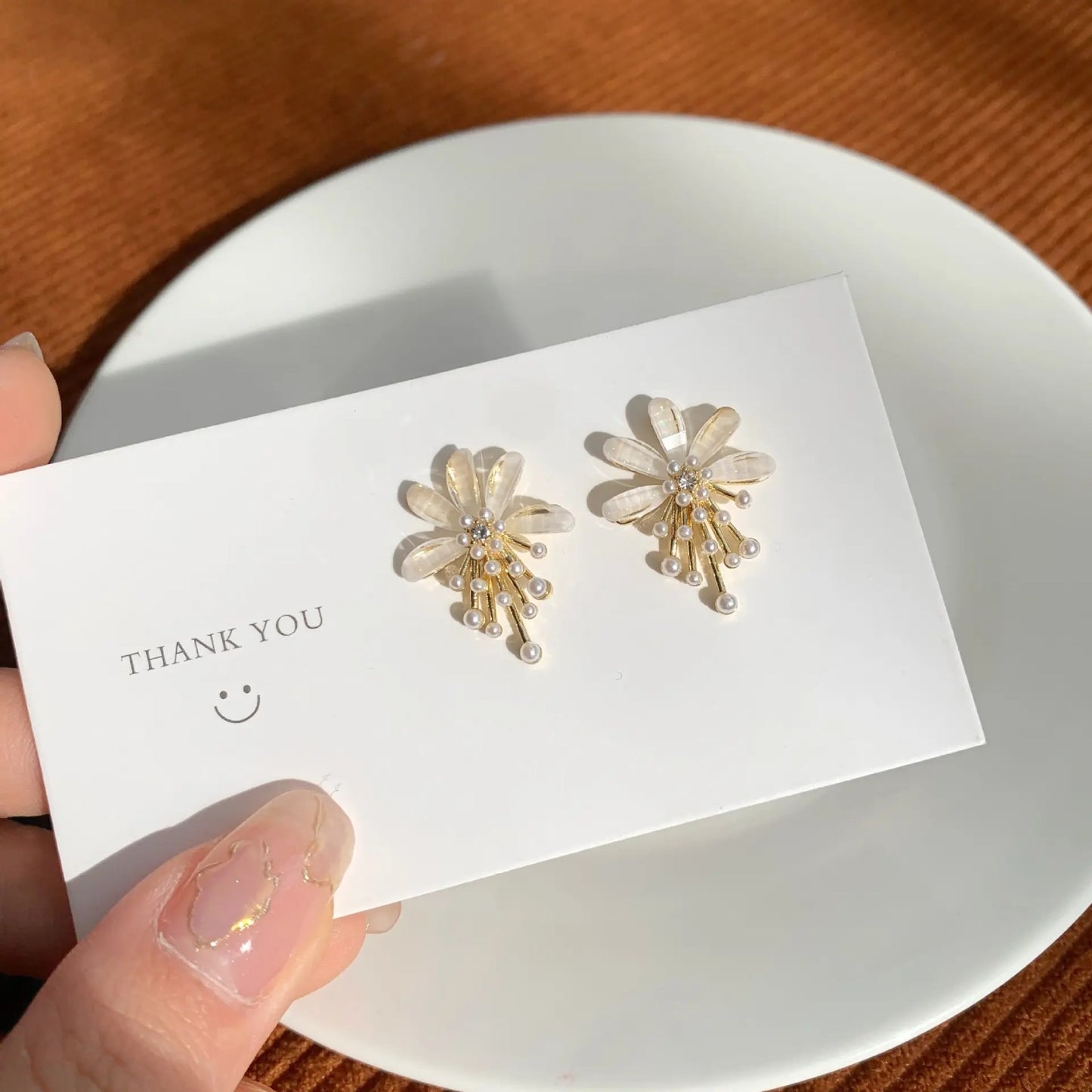 Crystal Fairy Flower Pearl Stud Earrings