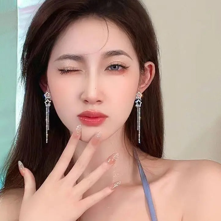 Sparkling Star-Shaped Tassel Earrings