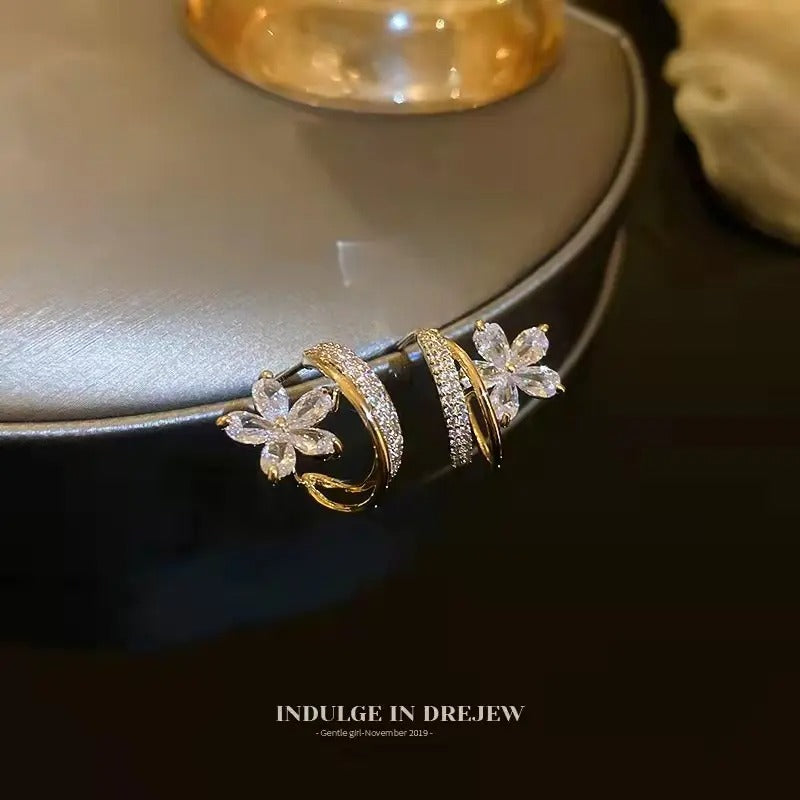 Micro Zircon Inlaid Crystal Flower Stud Earrings