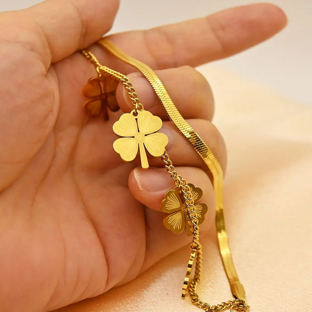 Four Leaf Clover Multi Layered Bracelet