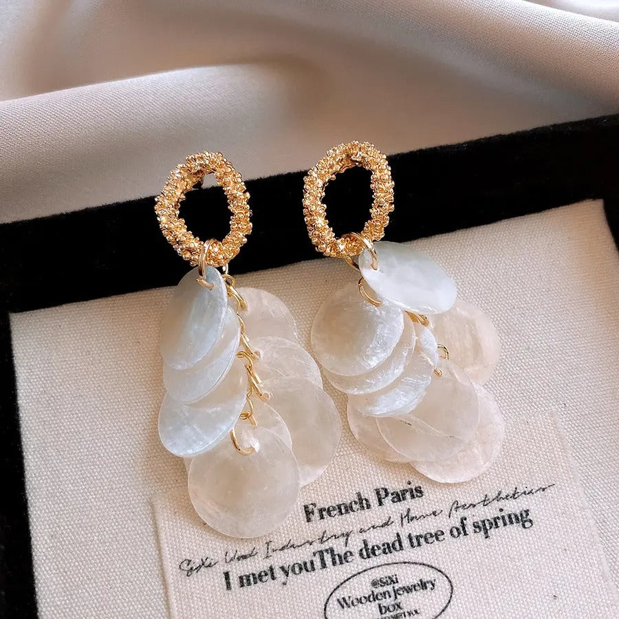 Exquisite Capiz Shell Natural Craft Long Earrings