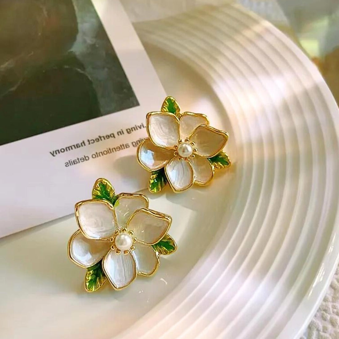 Delicate Enamel Camelia Floral Studs