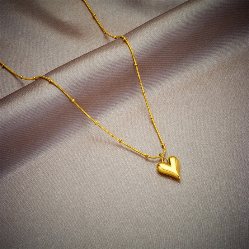 Anti Tarnish Trendy Heart Beads Chain Necklace
