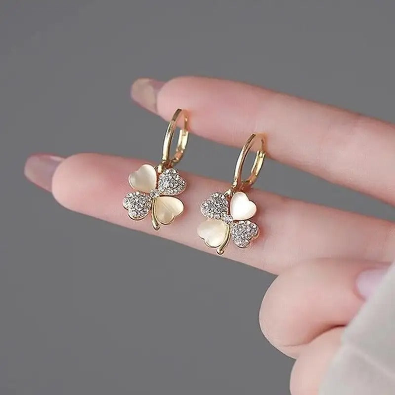 Four-leaf Clover Opal & Stone  Huggee Earrings