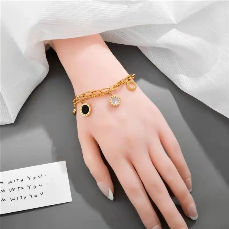 Black and White Bay-Roman Numeral Double Layer Bracelet