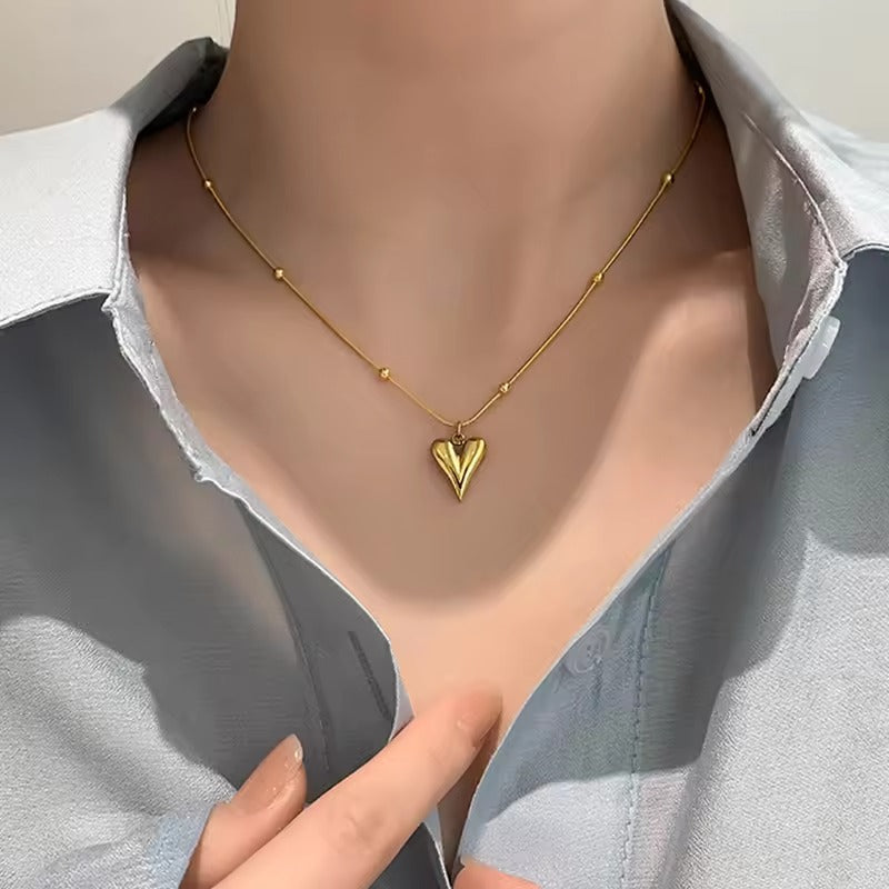 Anti Tarnish Trendy Heart Beads Chain Necklace