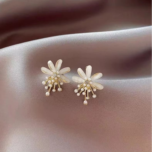 Crystal Fairy Flower Pearl Stud Earrings