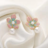 Sweet Oil Dropping Flower Pearl Earrings