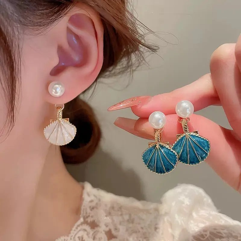 Pearl Oil Drip Shell Drop Earrings