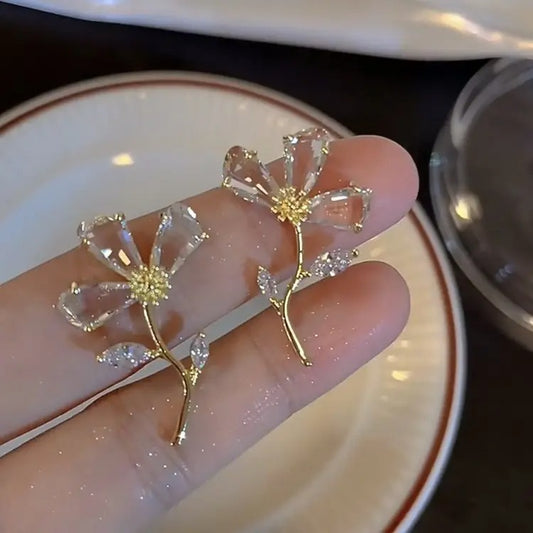 Glass Crystal Flower Stud Earrings
