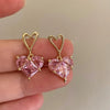Pink Heart Crystal Drop Earrings