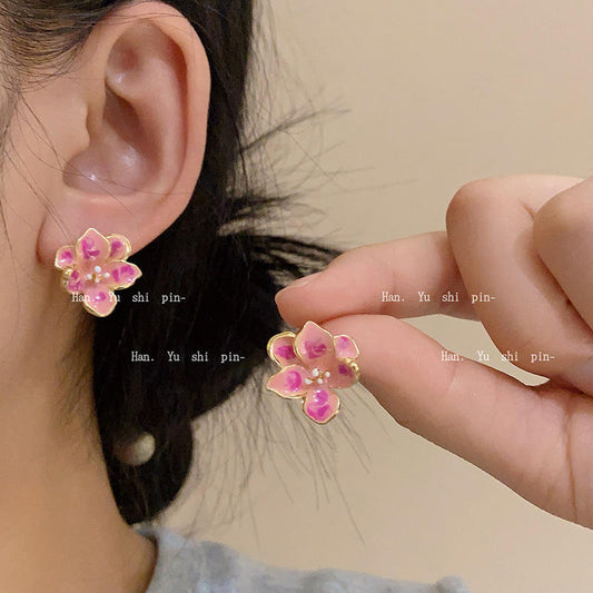 Enemal Art Pink Flower Style Stud Earrings