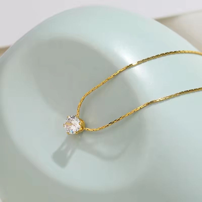 Anti Tarnish Solitaire CZ Diamond Necklace
