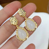 Golden Water Droplet Opal Drop Earrings