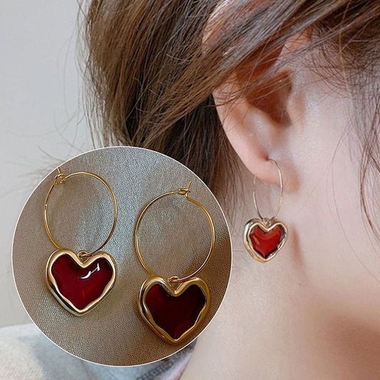 Blood Red Heart  Drop Hoops