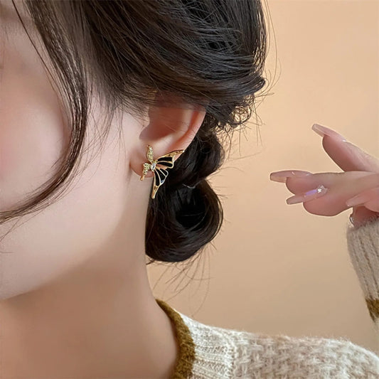 White Enamel & Stone Butterfly Stud Earrings