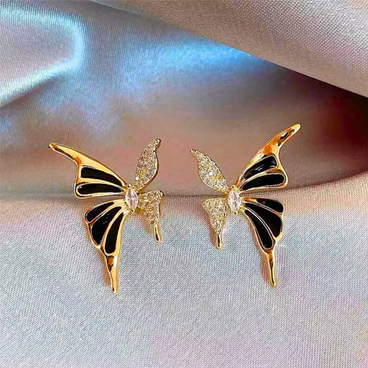 White Enamel & Stone Butterfly Stud Earrings