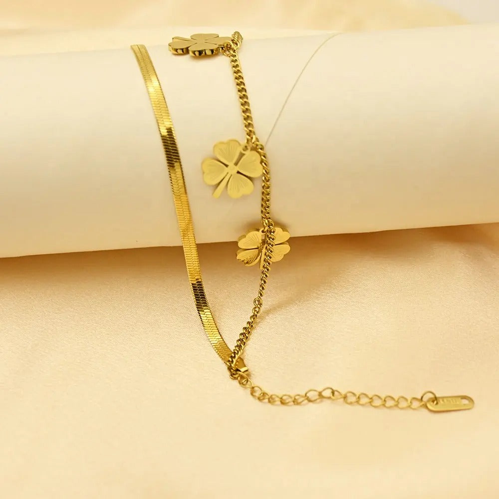 Four Leaf Clover Multi Layered Bracelet