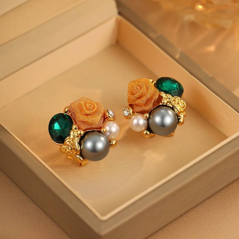 Retro French Romantic and Elegant Rose Stud Earrings