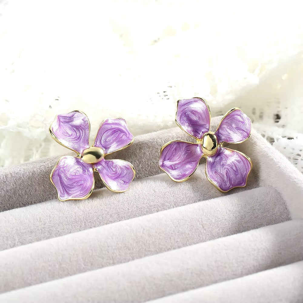 Lavender Enamel Floral Studs