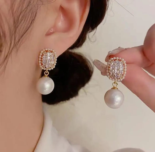 Pearl Diamond Ear Studs Earrings