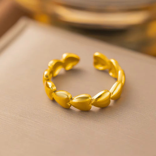 Anti-TarnishLeaf Hearts Ring