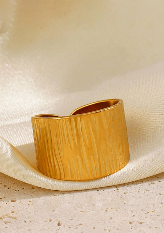 Anti-Tarnish Geometric Wide Textured Ring