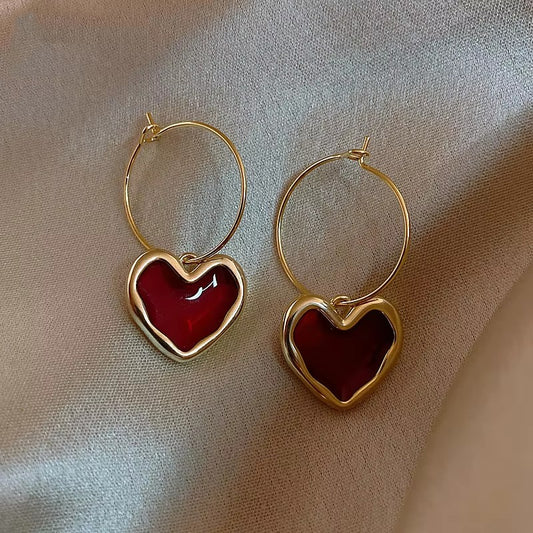 Blood Red Heart  Drop Hoops