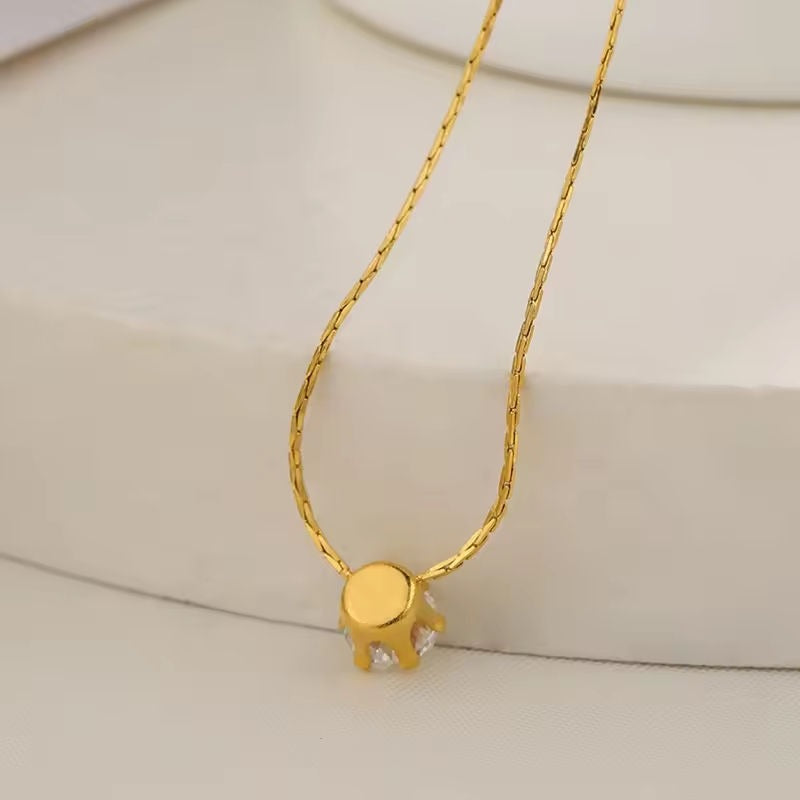 Anti Tarnish Solitaire CZ Diamond Necklace