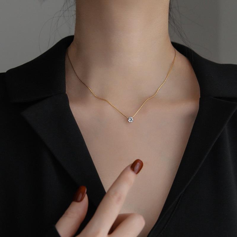 Anti Tarnish Solitaire CZ Diamond Necklace