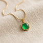 Anti Tarnish Elegant Square Green Emerald Chain Necklace