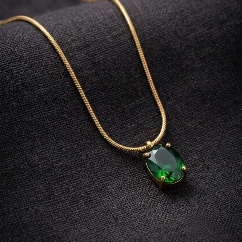 Anti Tarnish Elegant Green Emerald Chain Necklace