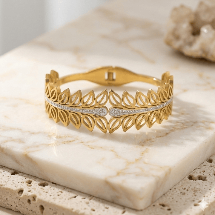 Anti Tarnish Elegant Leaf Kada Bracelet