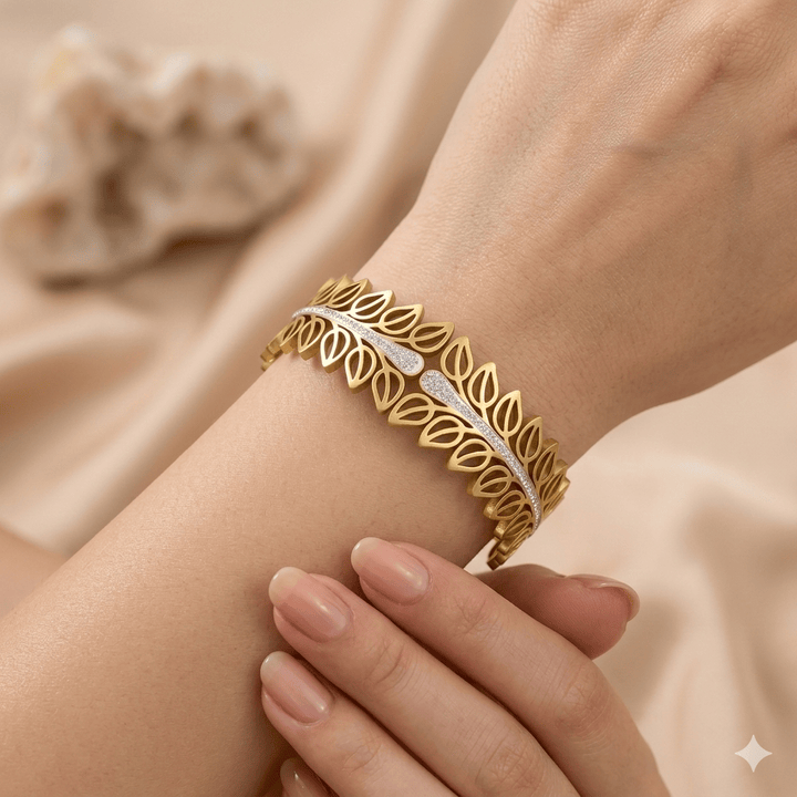 Anti Tarnish Elegant Leaf Kada Bracelet