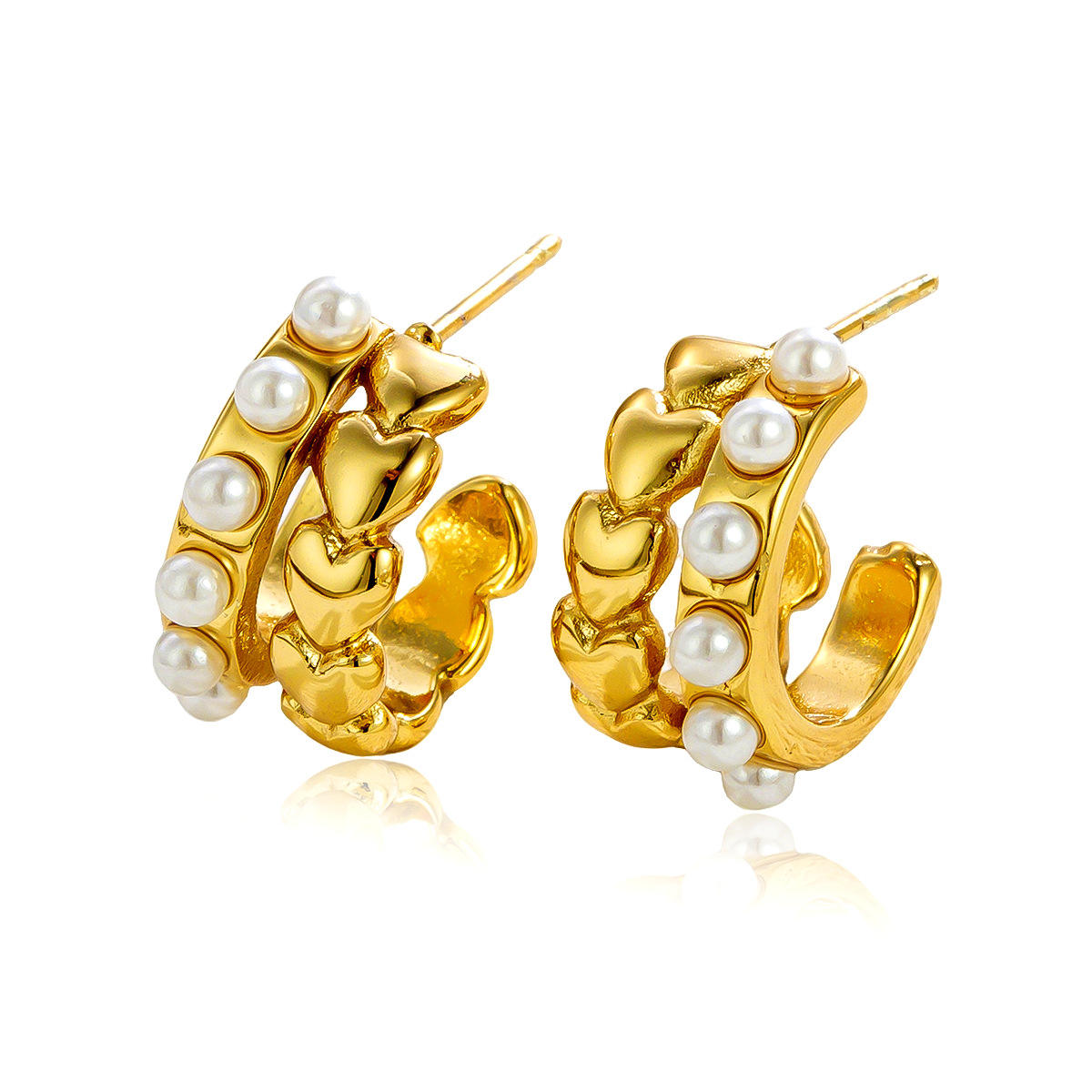 Anti Tarnish Heart And Pearl Hoop Earrings