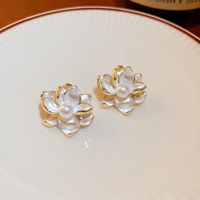 Camelia Oil Painted Stud Earrings
