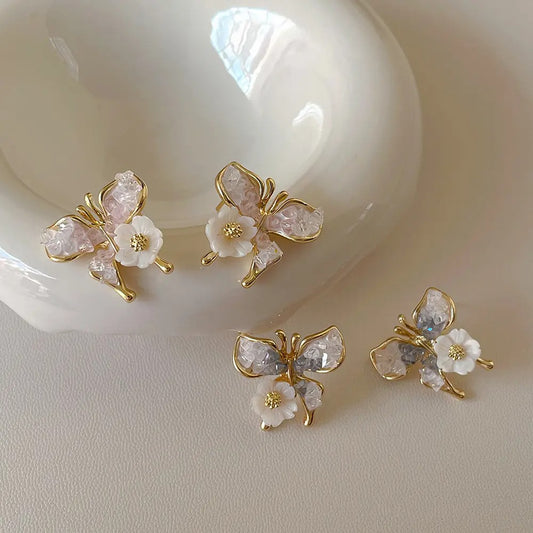 Cute Gradient Color Crystal Butterfly Stud Earrings