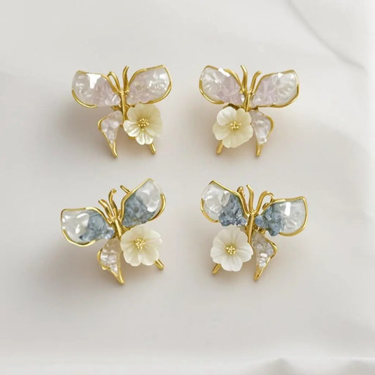 Cute Gradient Color Crystal Butterfly Stud Earrings