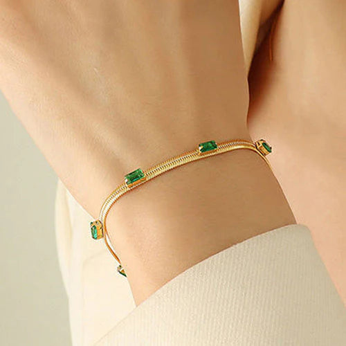 Anti Tarnish Green Stone Chain Bracelet