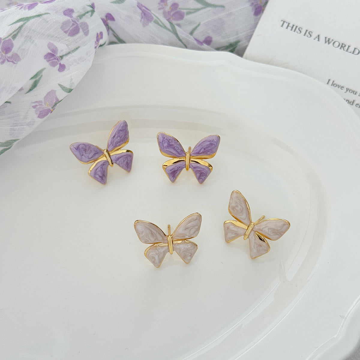 Enamel Drip Butterfly Stud Earrings