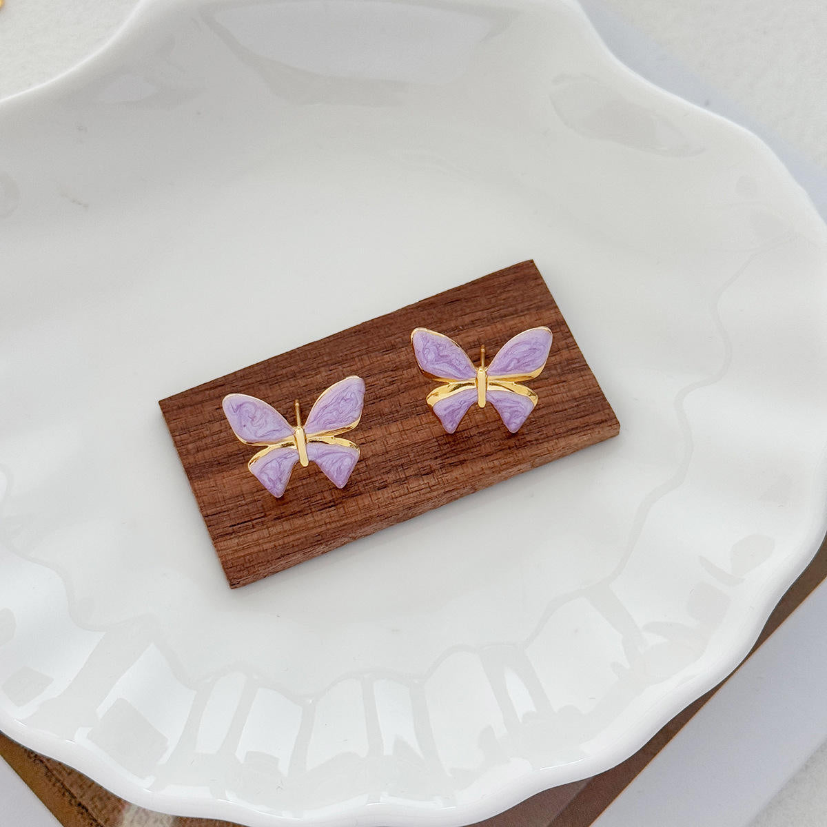 Enamel Drip Butterfly Stud Earrings