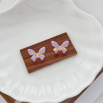 Enamel Drip Butterfly Stud Earrings