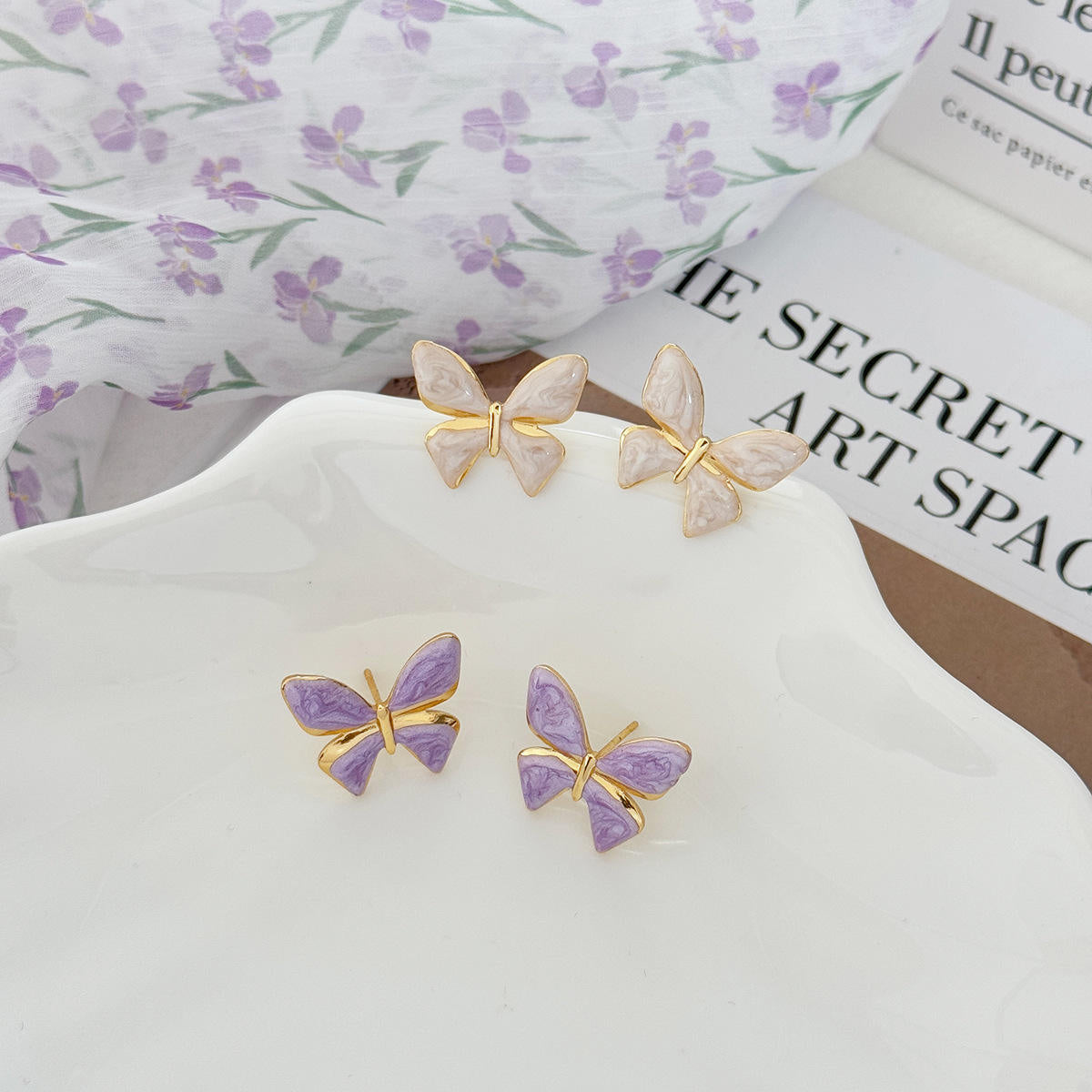 Enamel Drip Butterfly Stud Earrings